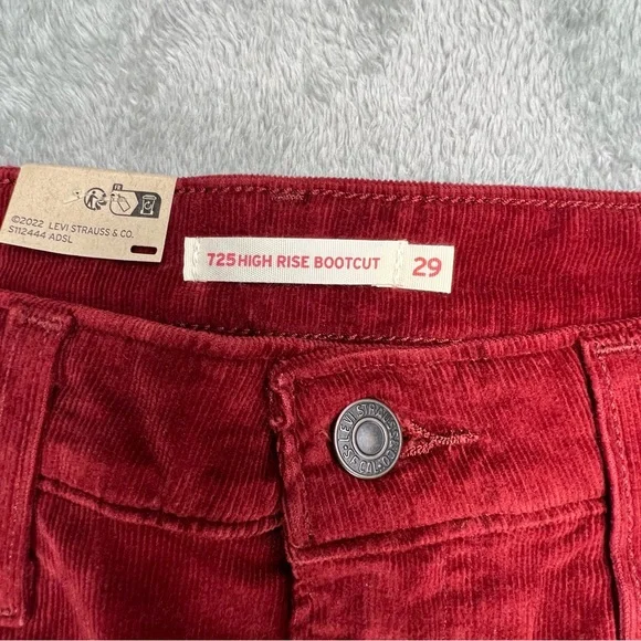 Levi’s 725 High Rise Bootcut Corduroy Jeans Pants Womens 29 Wine Burgundy NWT - Picture 8 of 12